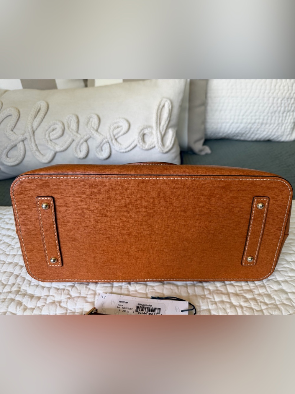 Dooney & Bourke Natural Tan Color “Willa” Leather Zip Top Satchel - Picture 4 of 12